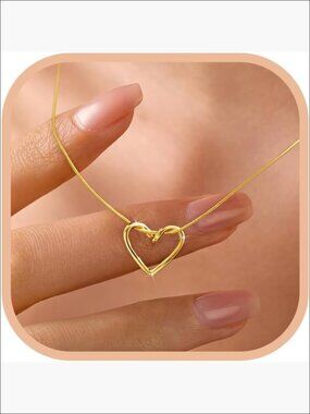 S925 Sterling Silver Heart Pendant Necklace 14k Gold Plated CZ Infinity Double